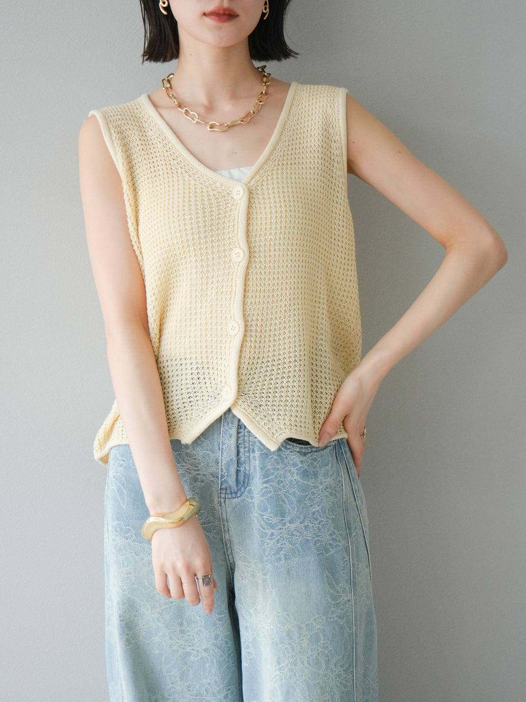 【預購】華夫格針織背心/黃色