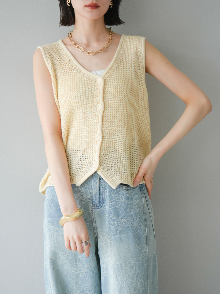 【預購】華夫格針織背心/黃色