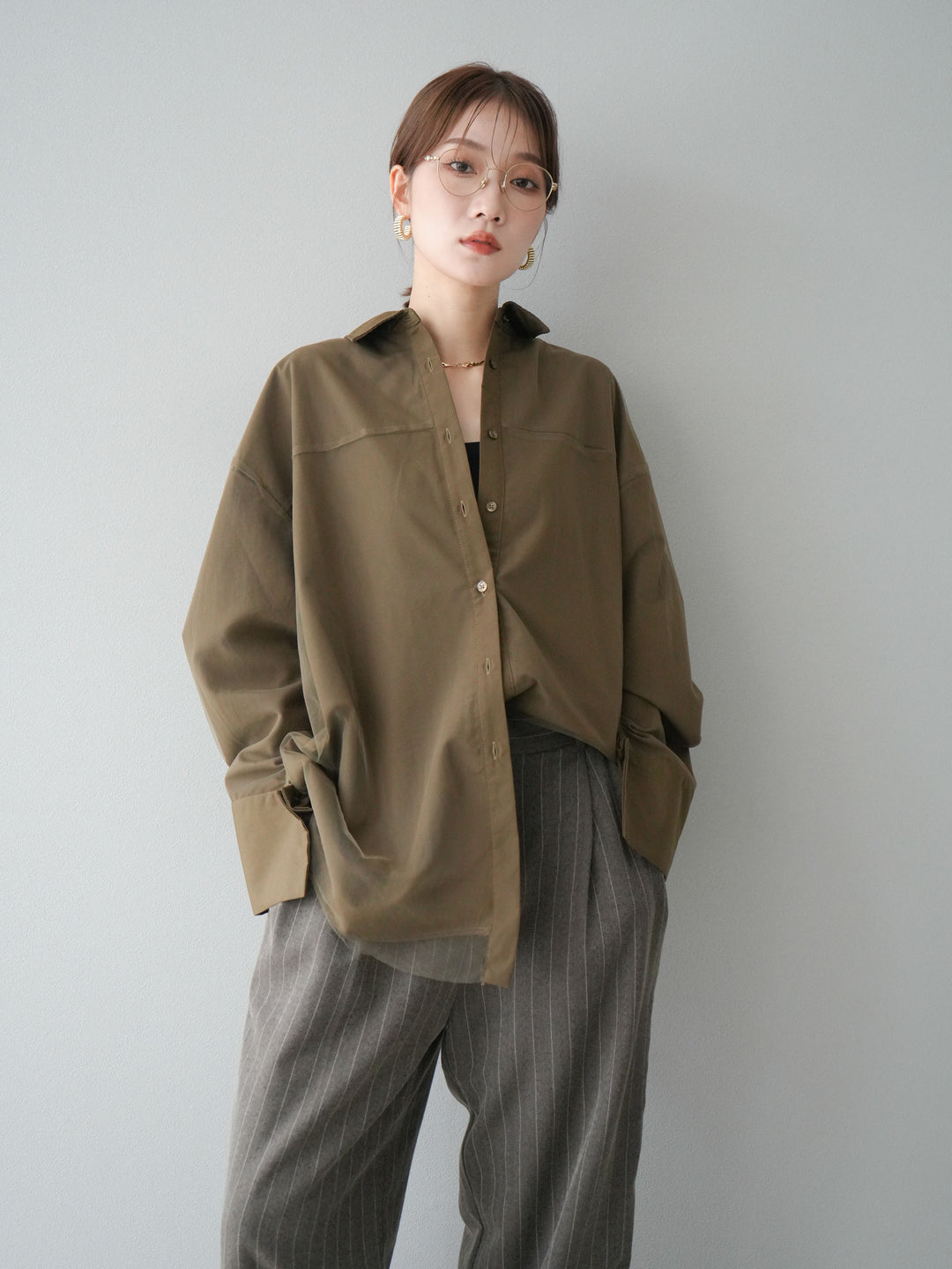 [予約]サイドラインストライプワイドパンツ/ブラウン