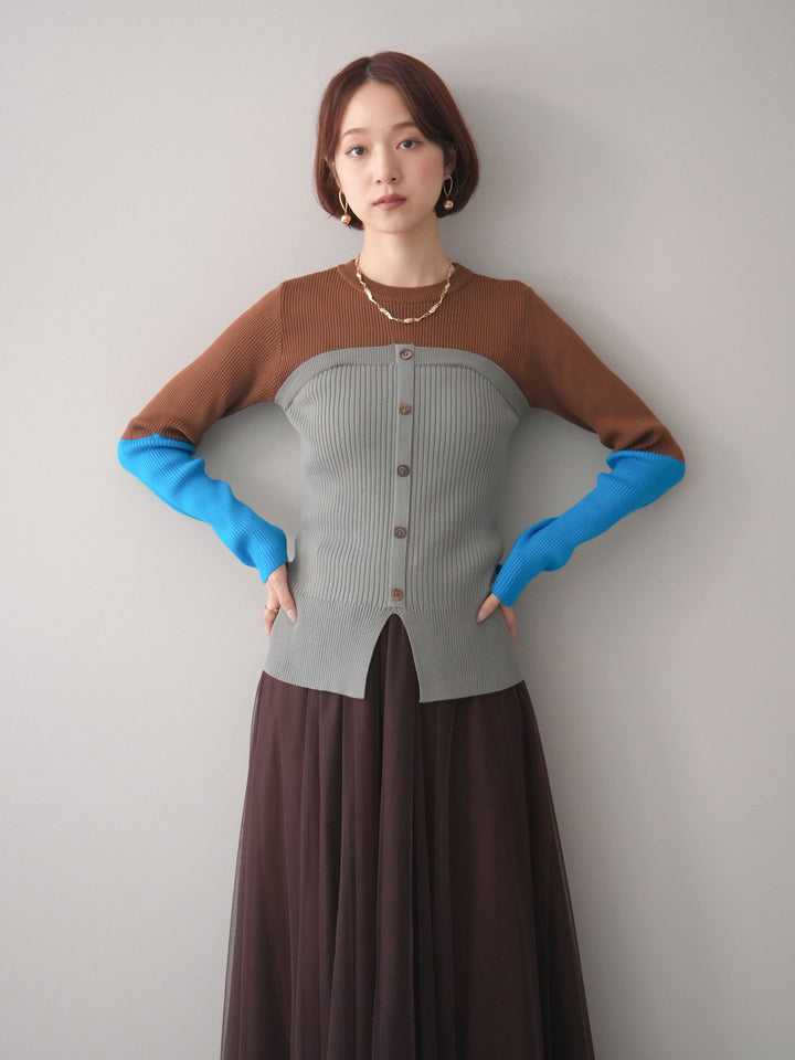 [SET]配色ビスチェドッキングリブニットトップス+選べるアクセセット(2set)