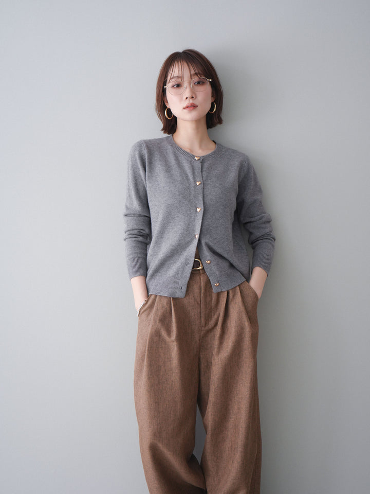 [予約]ハートボタンニットカーディガン/gray
