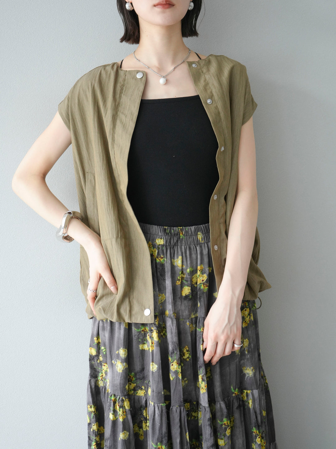 [SET]リネンライクドロストバルーンブルゾン+フラワーワッシャープリーツスカート(2set)