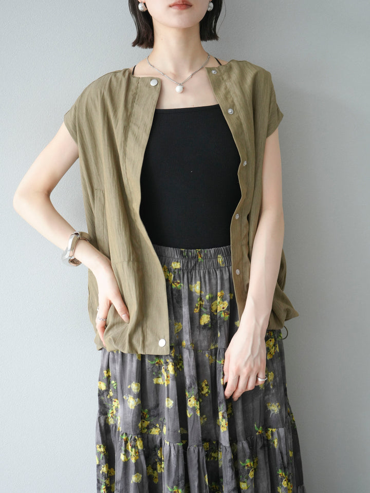 [SET]リネンライクドロストバルーンブルゾン+フラワーワッシャープリーツスカート(2set)