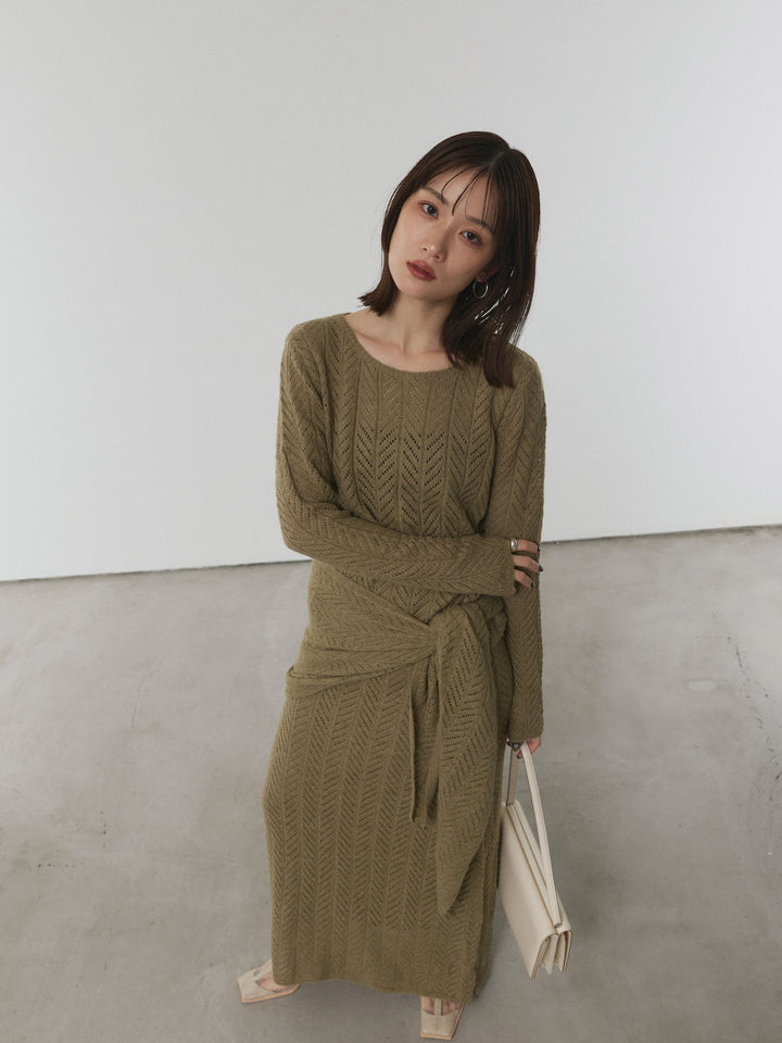 【Allure】[SET]透かし編みニットトップス＆スカート3SET+透かし編みニットトップス＆スカート3SET(2set)