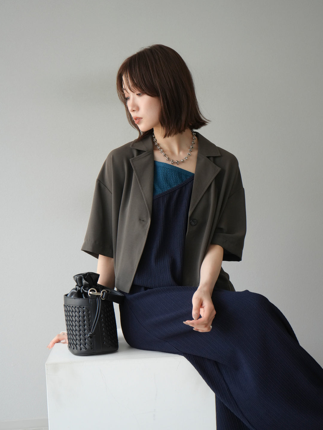 [予約]ハーフショートジャケット/チャコール