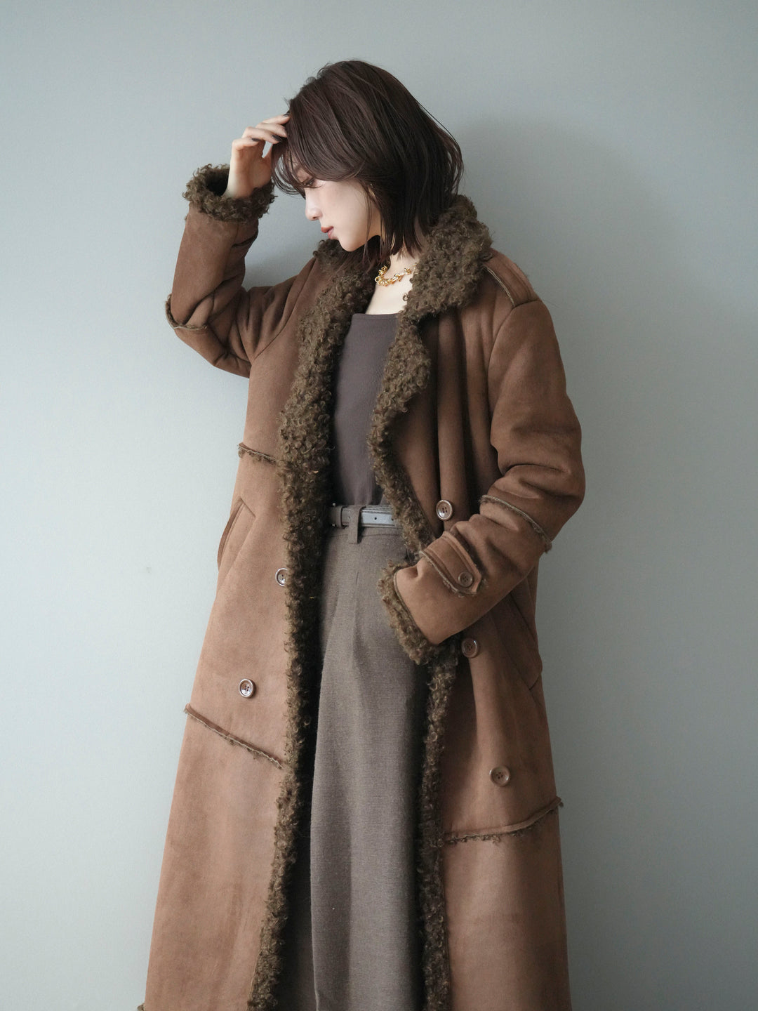 [予約]ムートンロングコート/brown