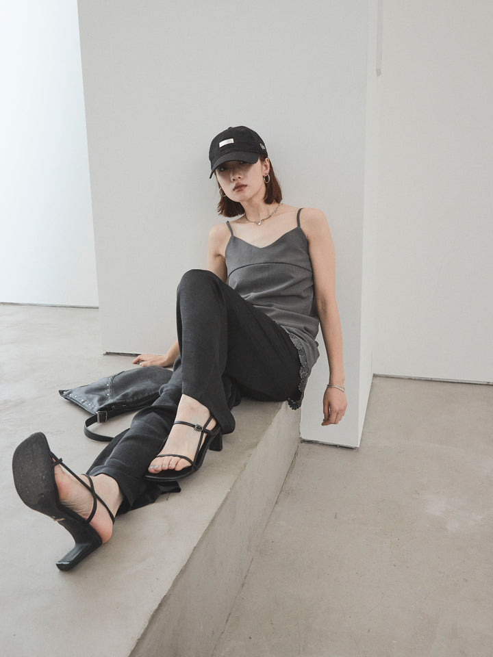 [予約]裾レース切替キャミミニワンピース/グレー