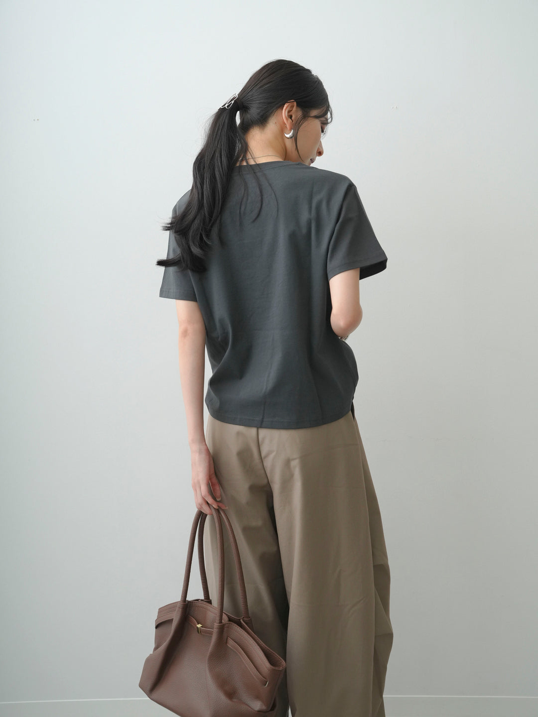 【套裝】Logo刺繡T卹+皮帶環彎腰闊腿褲（兩件套）