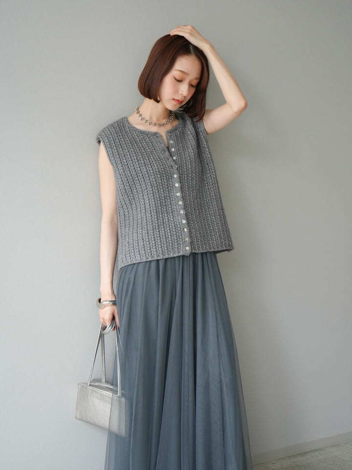 [予約]ランダムボタンニットベスト/チャコール