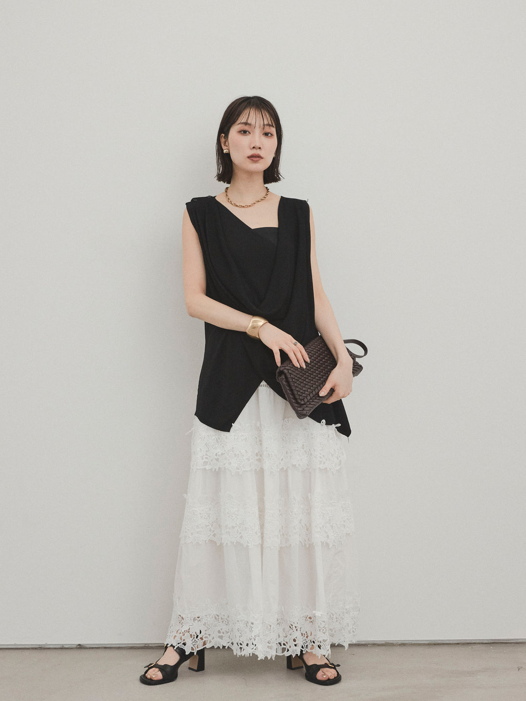 [予約]ドライタッチドレープニットプルオーバー/ブラック