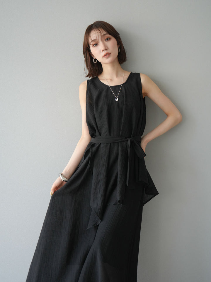 [SET]ワッシャーシアーアシメブラウス＆キャミワンピース+選べるアクセセット(2set)