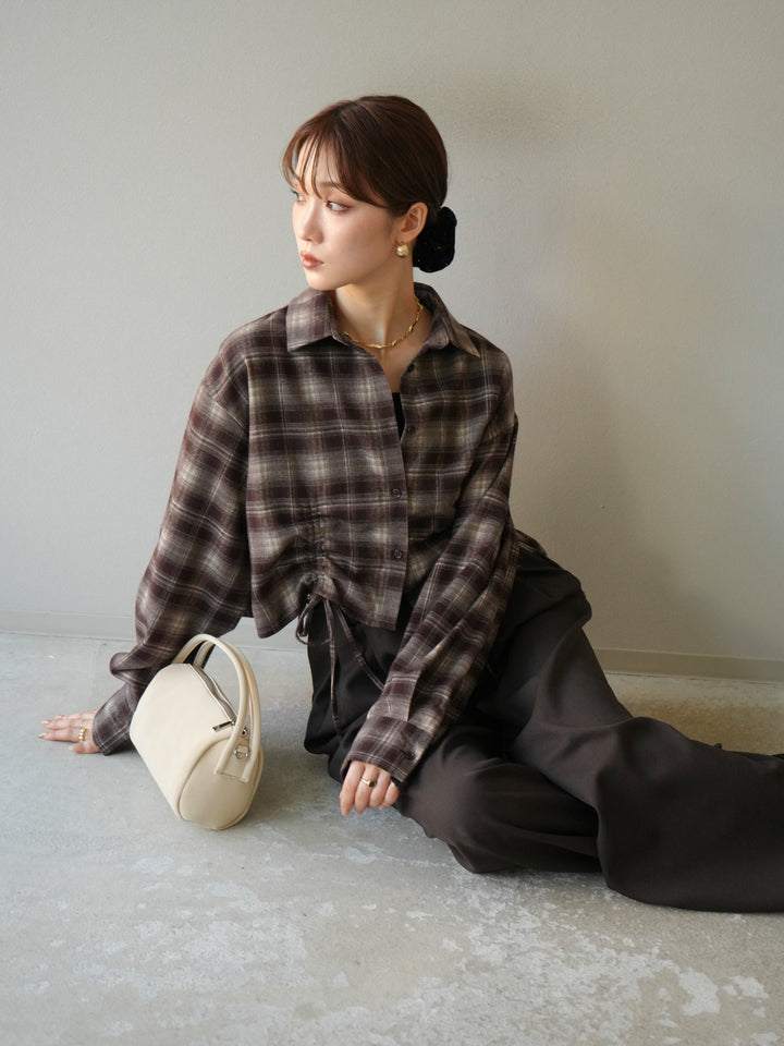 [予約]ドロストクロップネルチェックドシャツ/ブラウン