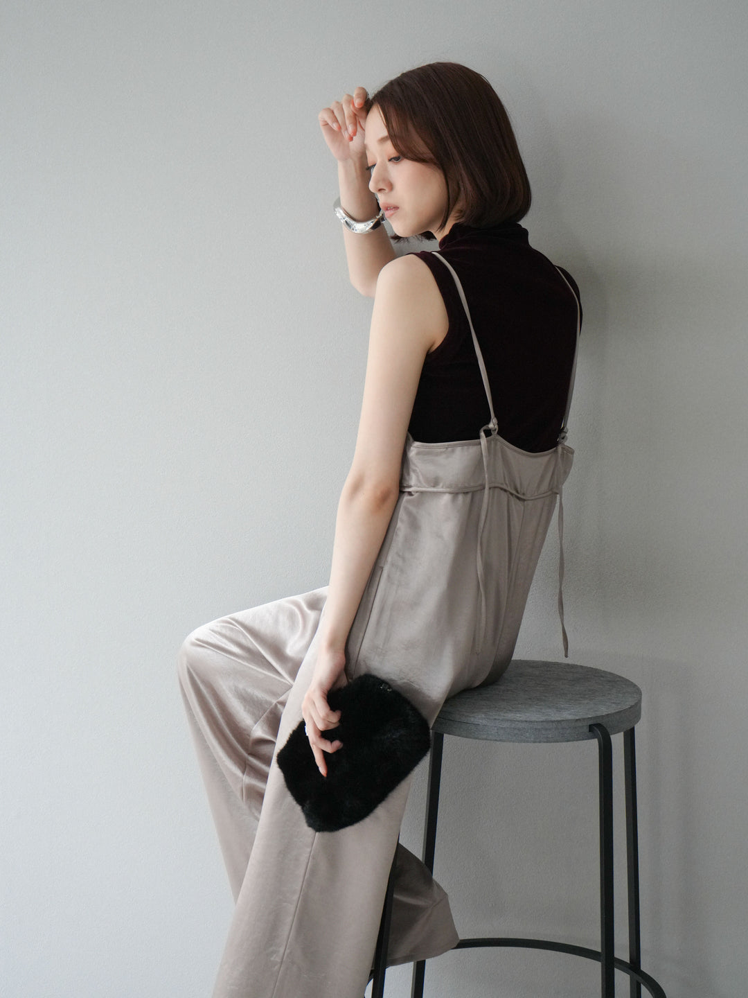 [予約]シアーベロアプチネックノースリーブトップス/ブラック