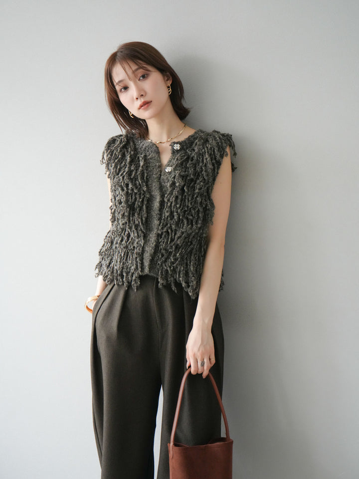 [予約]フリンジループニットベスト/ブラウン