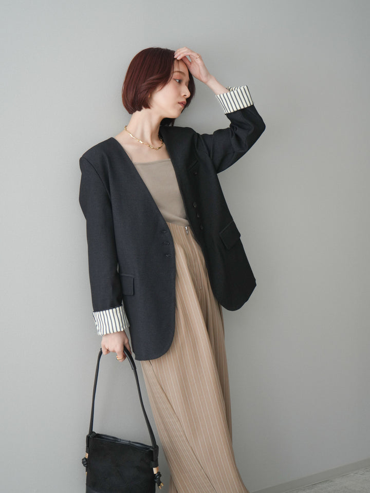[SET]ノーカラージャケット+グログランテープストライプサロペット(2set)