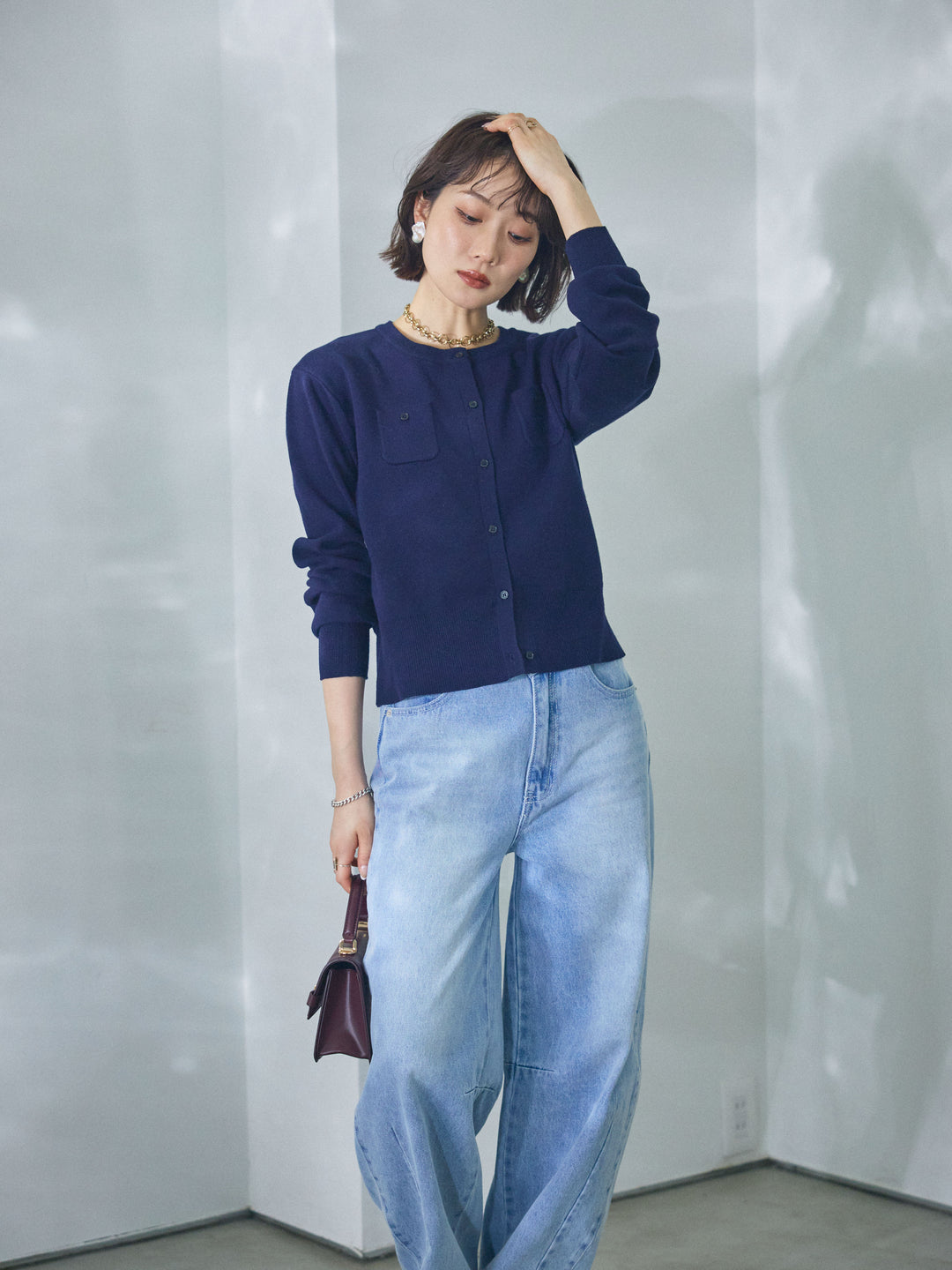 [予約]ミニポケットニットカーディガン/navy