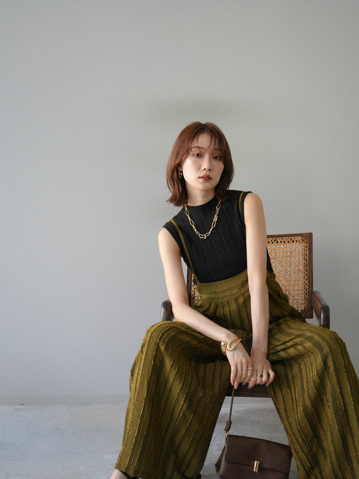 [予約]ジャガードストライプサロペット/カーキ