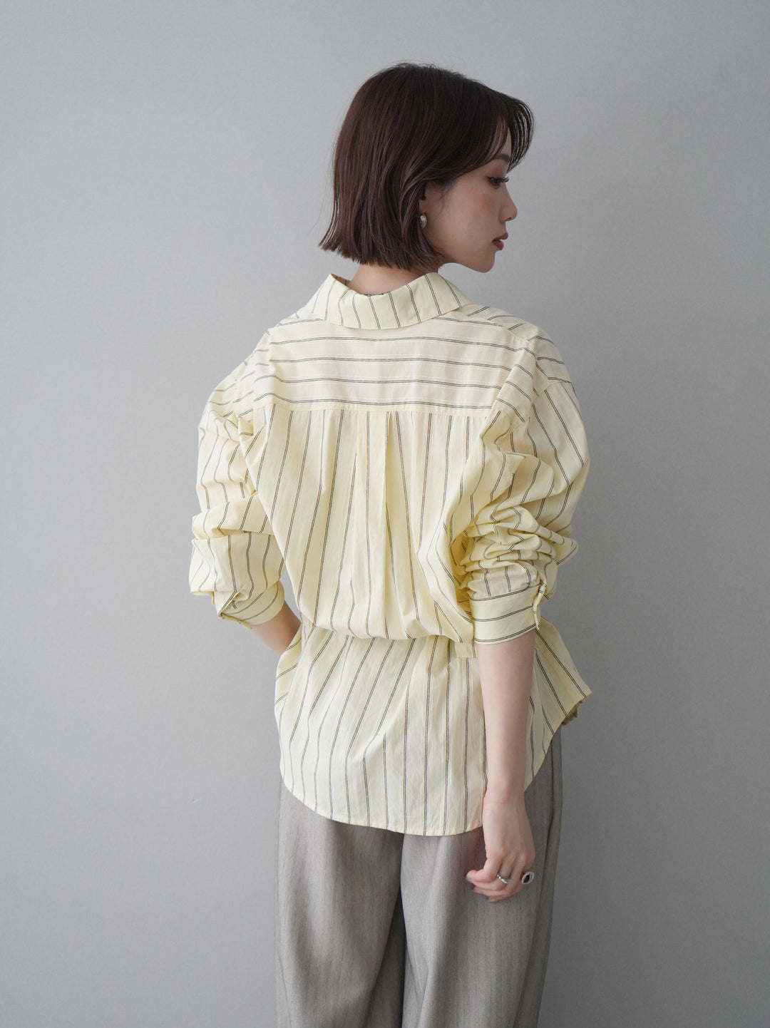 [予約]ベルト付ストライプロングシャツ/yellow