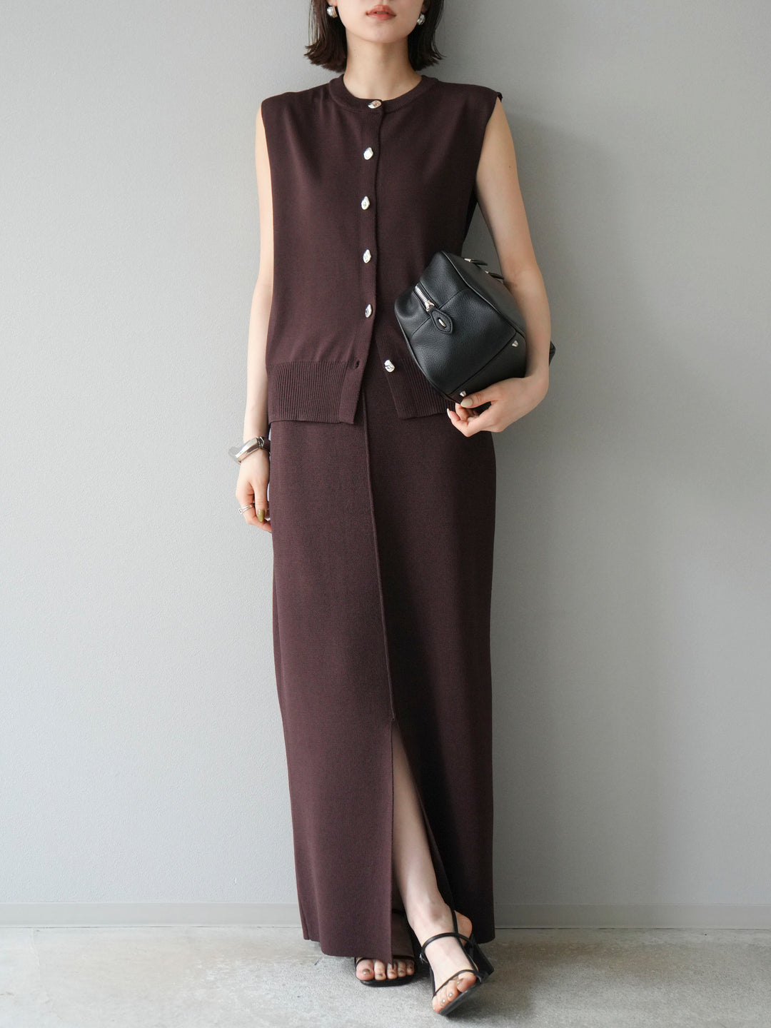 [予約]レーヨンポリIラインニットスカート/ブラウン