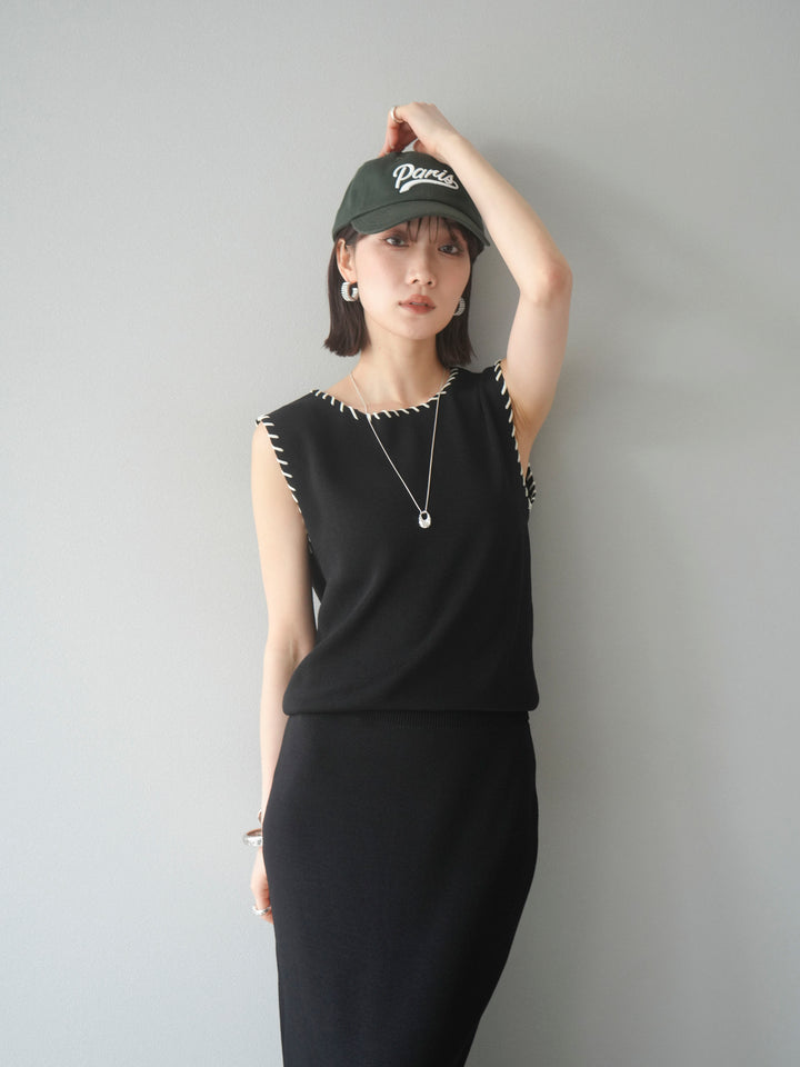 【預購】亞麻質感手縫針織套頭衫/黑色