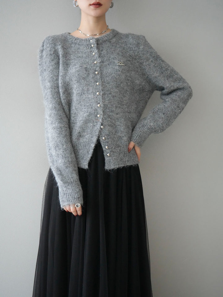 [SET]ブローチ付silverボタンミックスニットカーディガン+選べるアクセセット(2set)