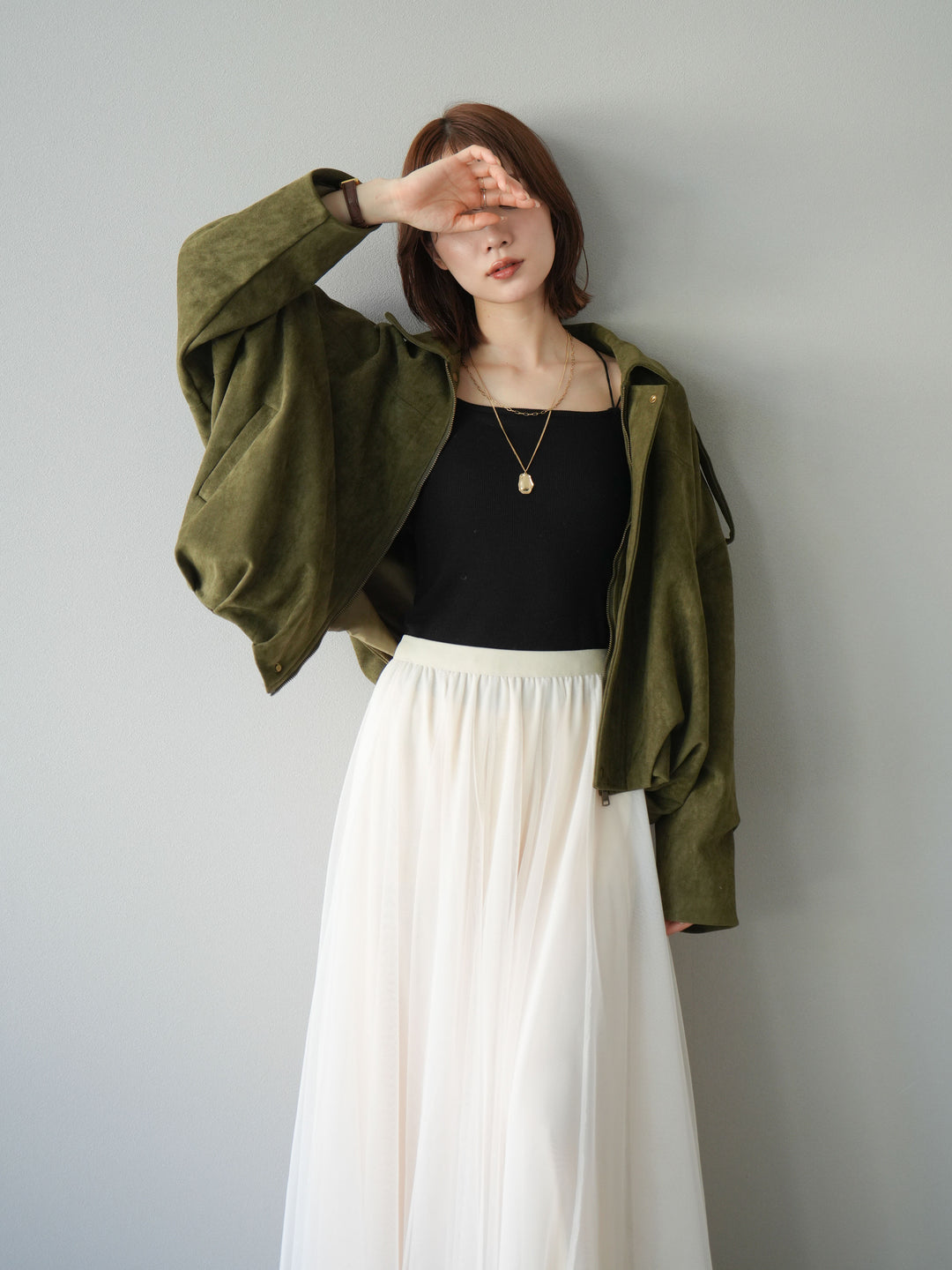 [予約]スウェードオーバーブルゾン/カーキ