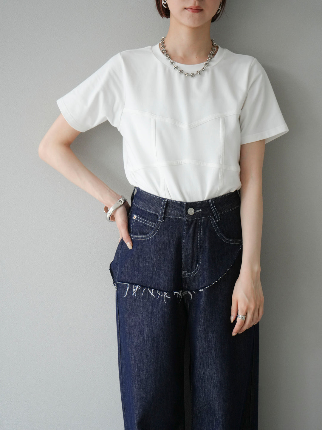 [SET]ビスチェデザインTシャツ+選べるアクセセット(2set)