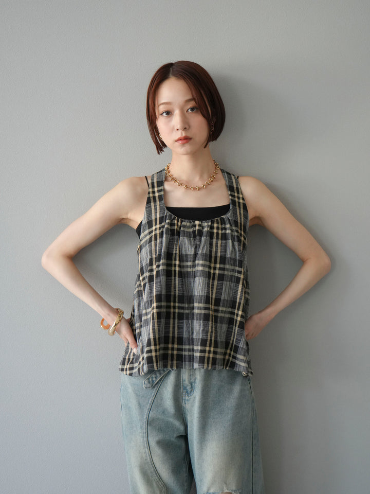 [予約]チェッククロスキャミプルオーバー/ブラック