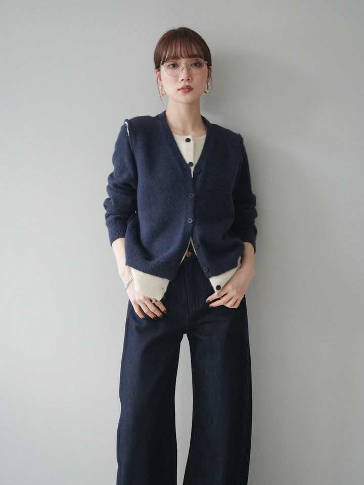 [SET]配色レイヤードニットカーディガン+選べるアクセセット(2set)