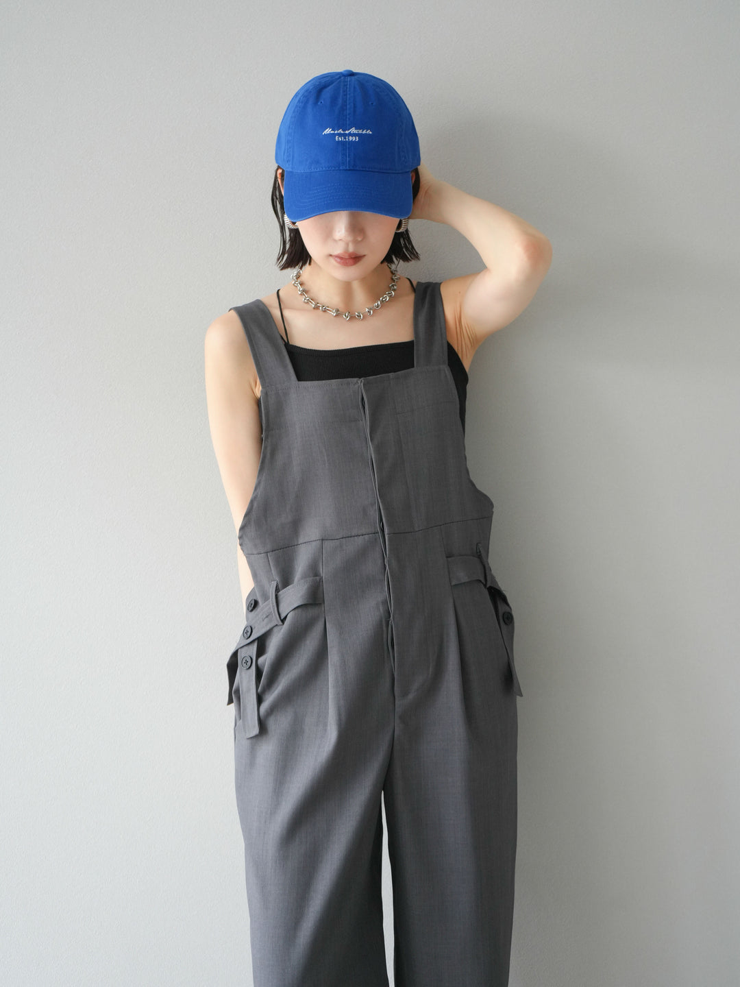 【預購】皮帶設計工裝褲/灰色