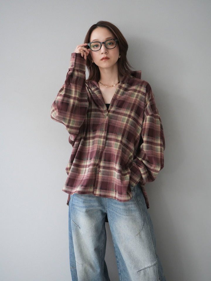 [予約]マルチウェイチェックシャツ/bordeauxbeige