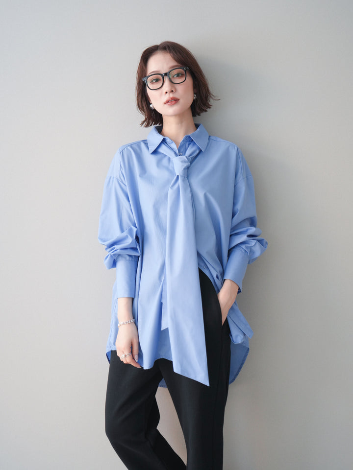 [予約]ボウタイ付オーバーシャツ/blue