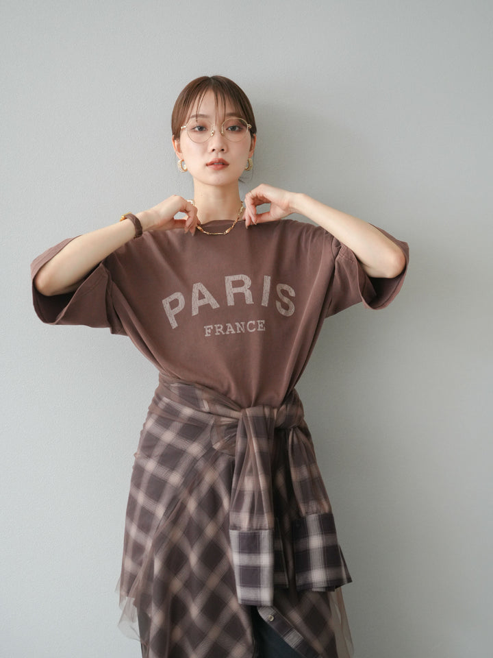 [SET]ピグメントロゴプリントTシャツ+2WAYデザインスウェットパンツ+チュールドッキングチェック柄オーバーサイズシャツ(3set)