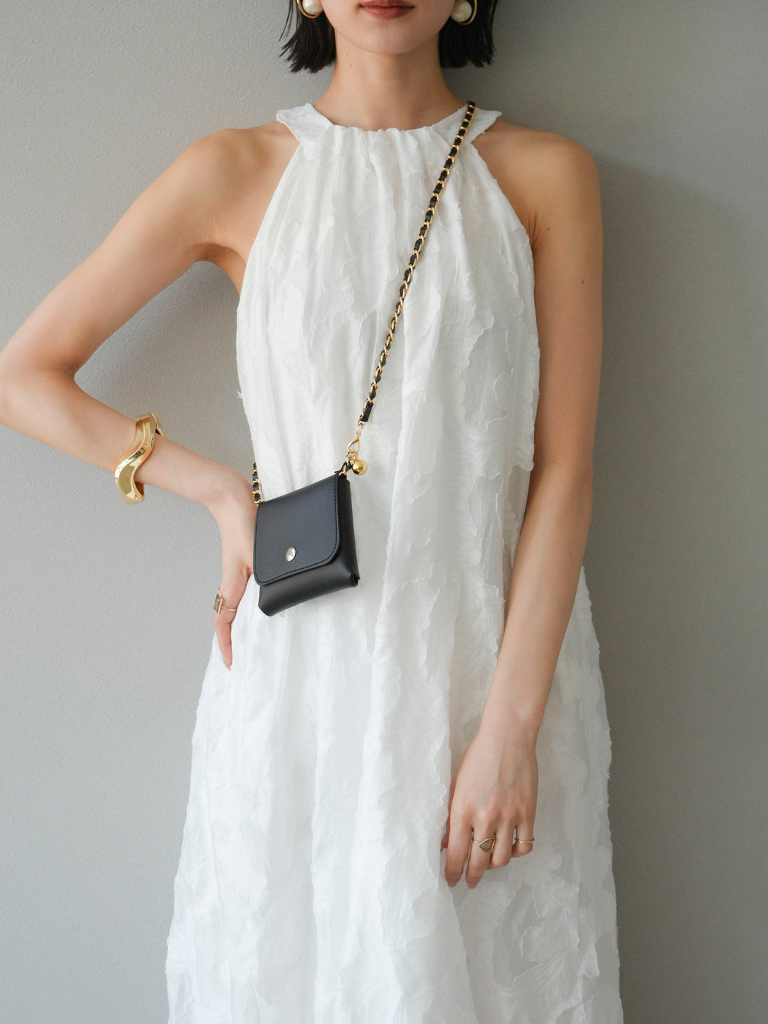 【預購】提花掛脖洋裝/白色