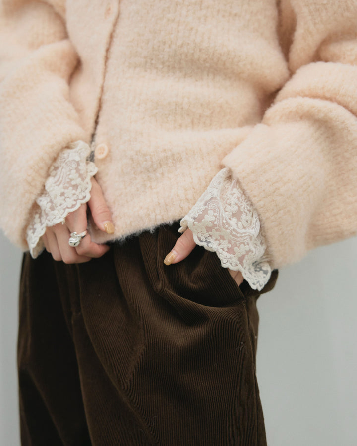 【Allure】[SET]ブークレニットカーディガン+コーデュロイタックワイドパンツ(2set)