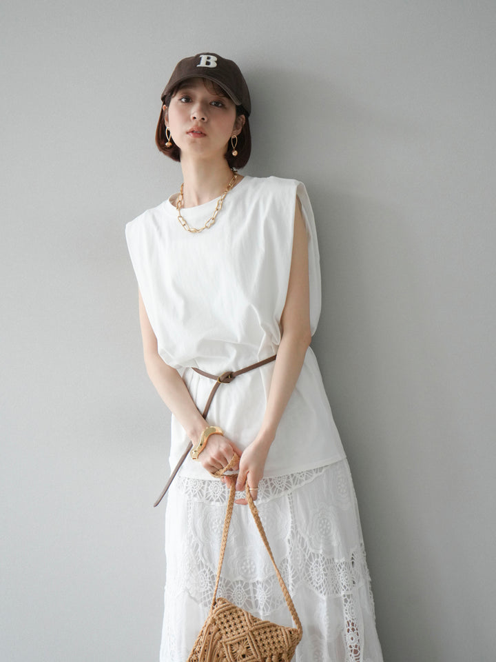 【預購】肩部褶皺法式袖套頭衫/可脫