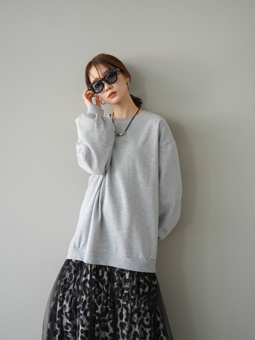 [予約]スウェットドッキングアニマル柄レイヤードワンピース/グレー