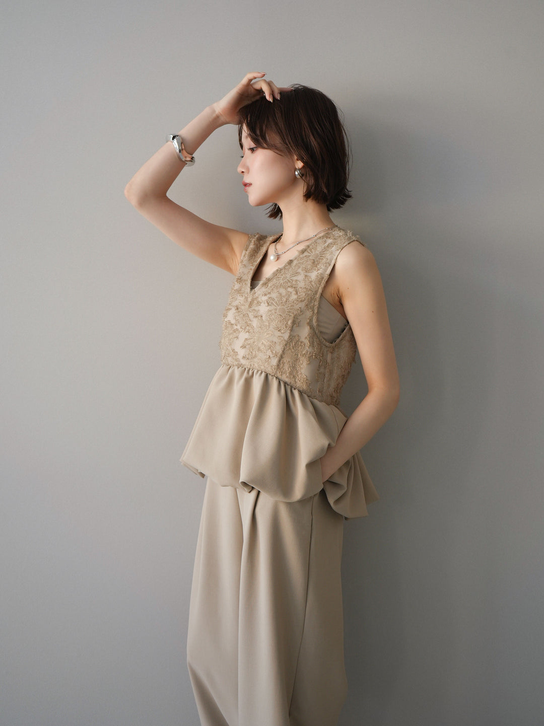 [SET]ジャガードレースぺプラムドッキングサロペット+選べるアクセセット(2set)