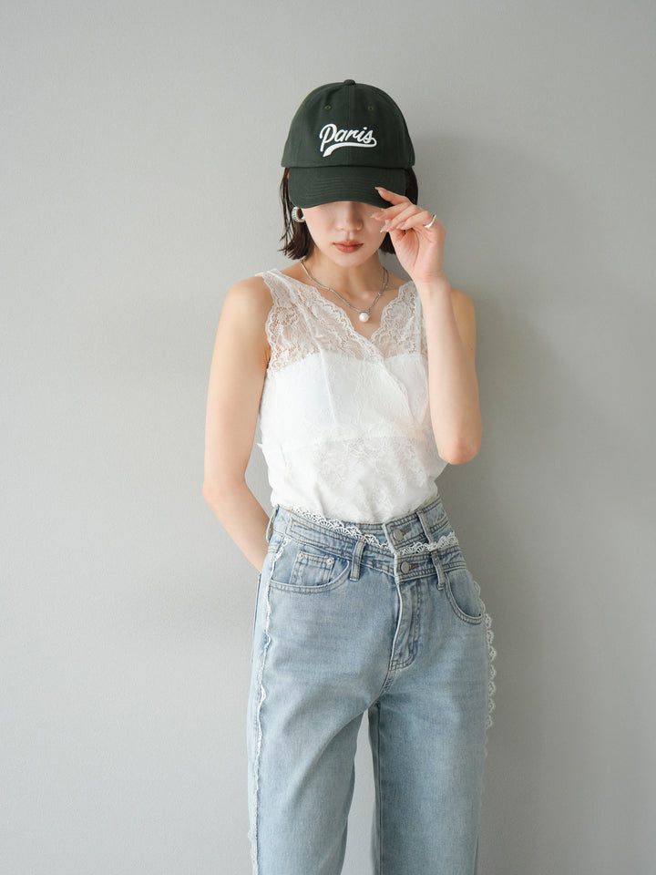 [予約]カップ付レースタンクトップ/ オフ