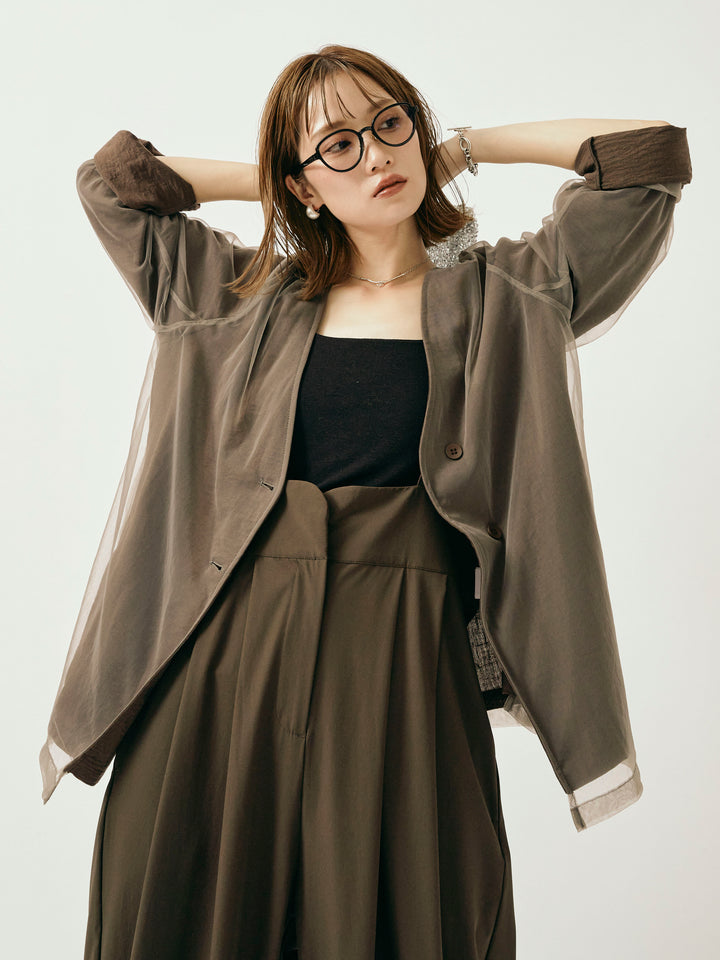 [予約]チュールレイヤードVジャケット/ブラウン