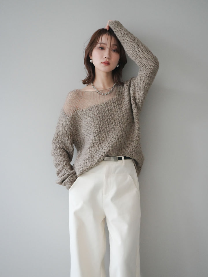 [予約]ダメージデザインニットプルオーバー/greige