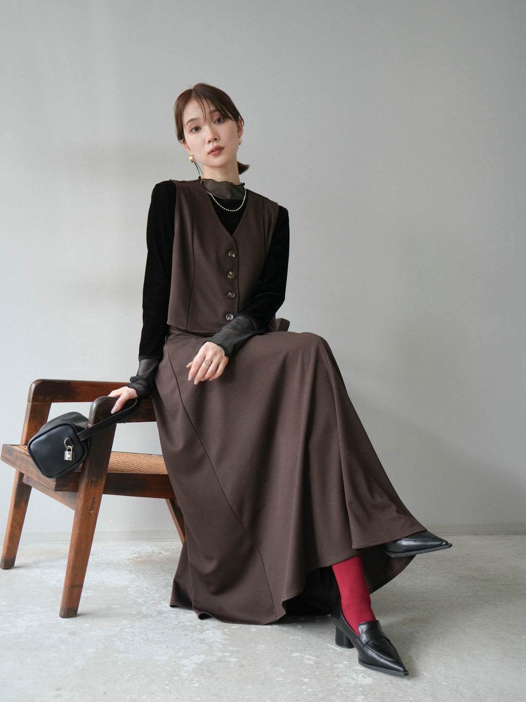 [予約]シアー切替ベロアトップス/ブラック