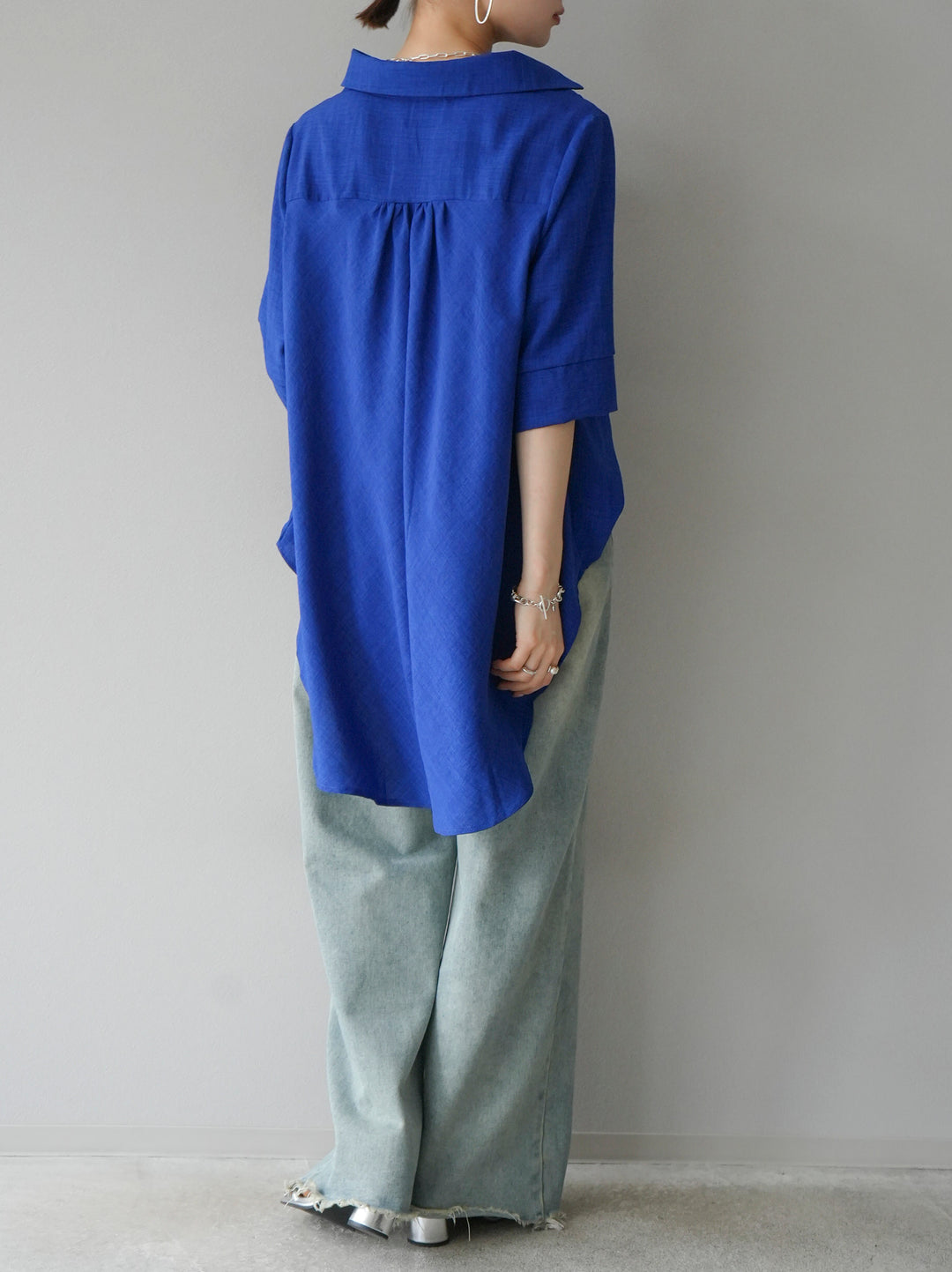 [Pre-order] Linen-touch half-sleeve skipper shirt/Royal blue