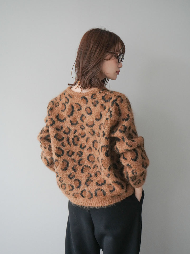 [SET]モヘアタッチレオパード柄ニットカーディガン+選べるアクセセット(2set)