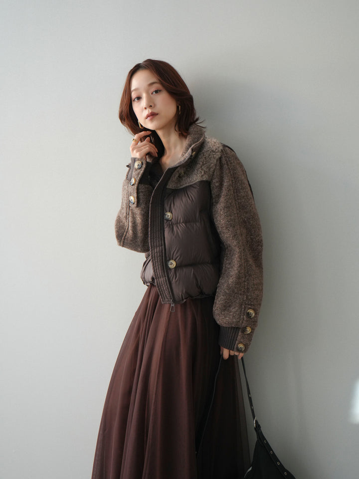[SET]異素材ダウンジャケット+チュールボリュームスカート(2set)