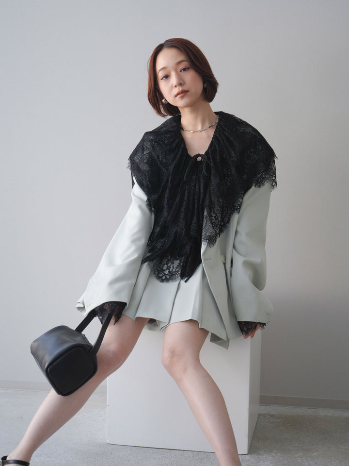 [SET]オーバージャケット＆キュロットSETUP+ビックカラーラッフルレーストップス(2set)