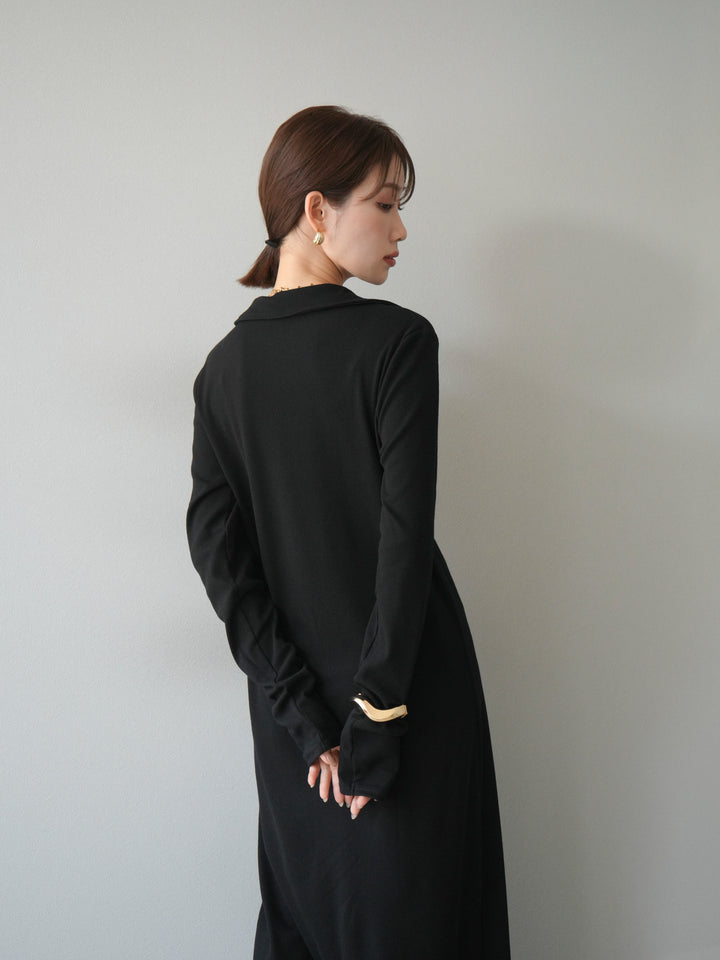 [予約]襟付きカットリブボタンワンピース/ブラック