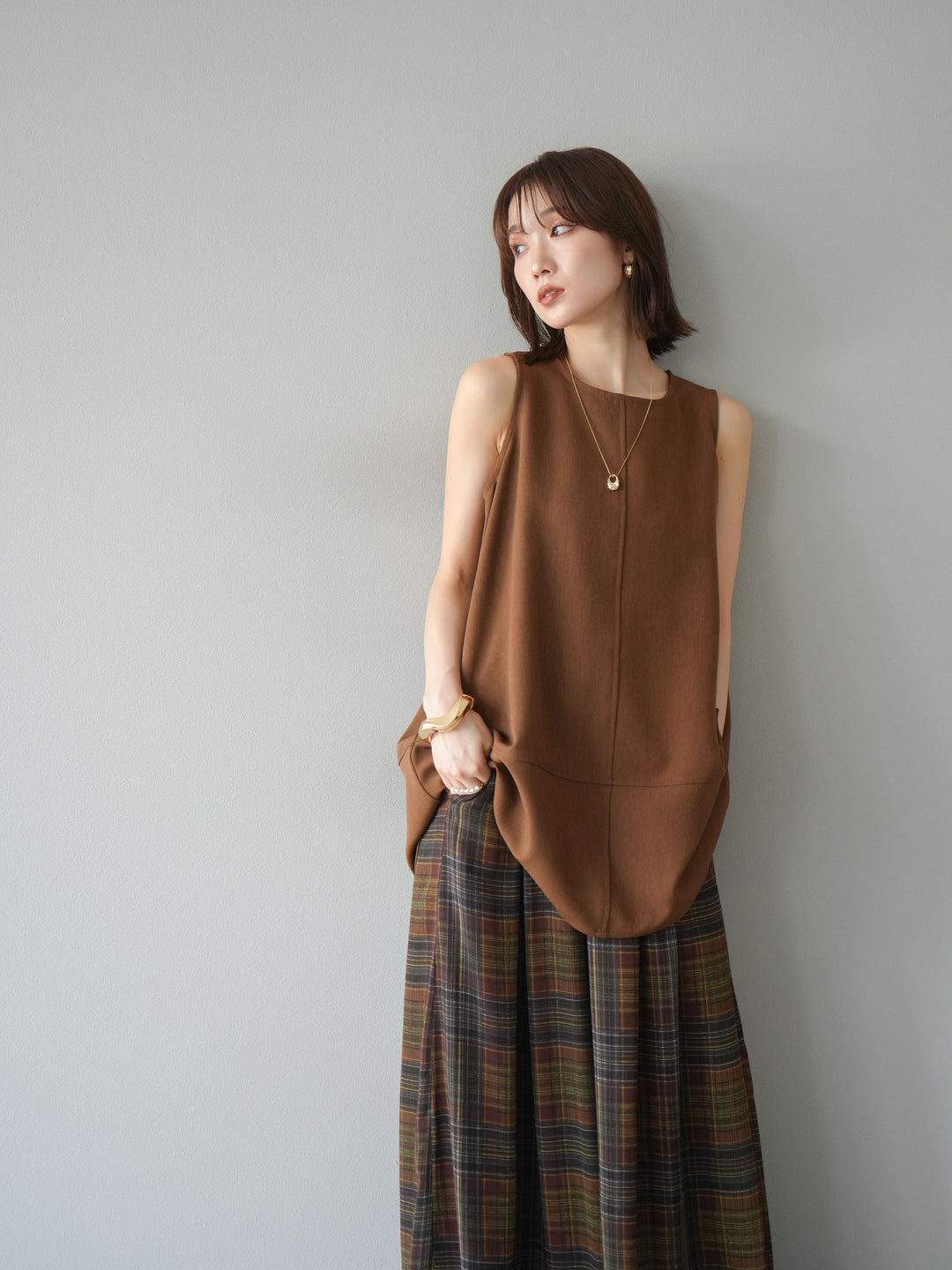 [予約]フレアノースリーチュニック/ブラウン