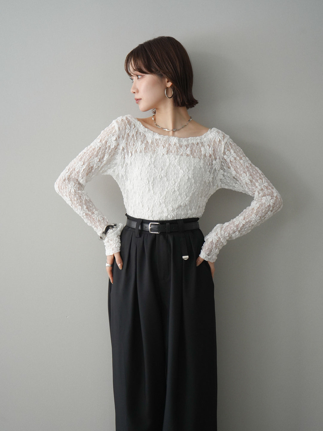 [SET]サイドギャザーレーストップス+サイドギャザーレーストップス(2set)