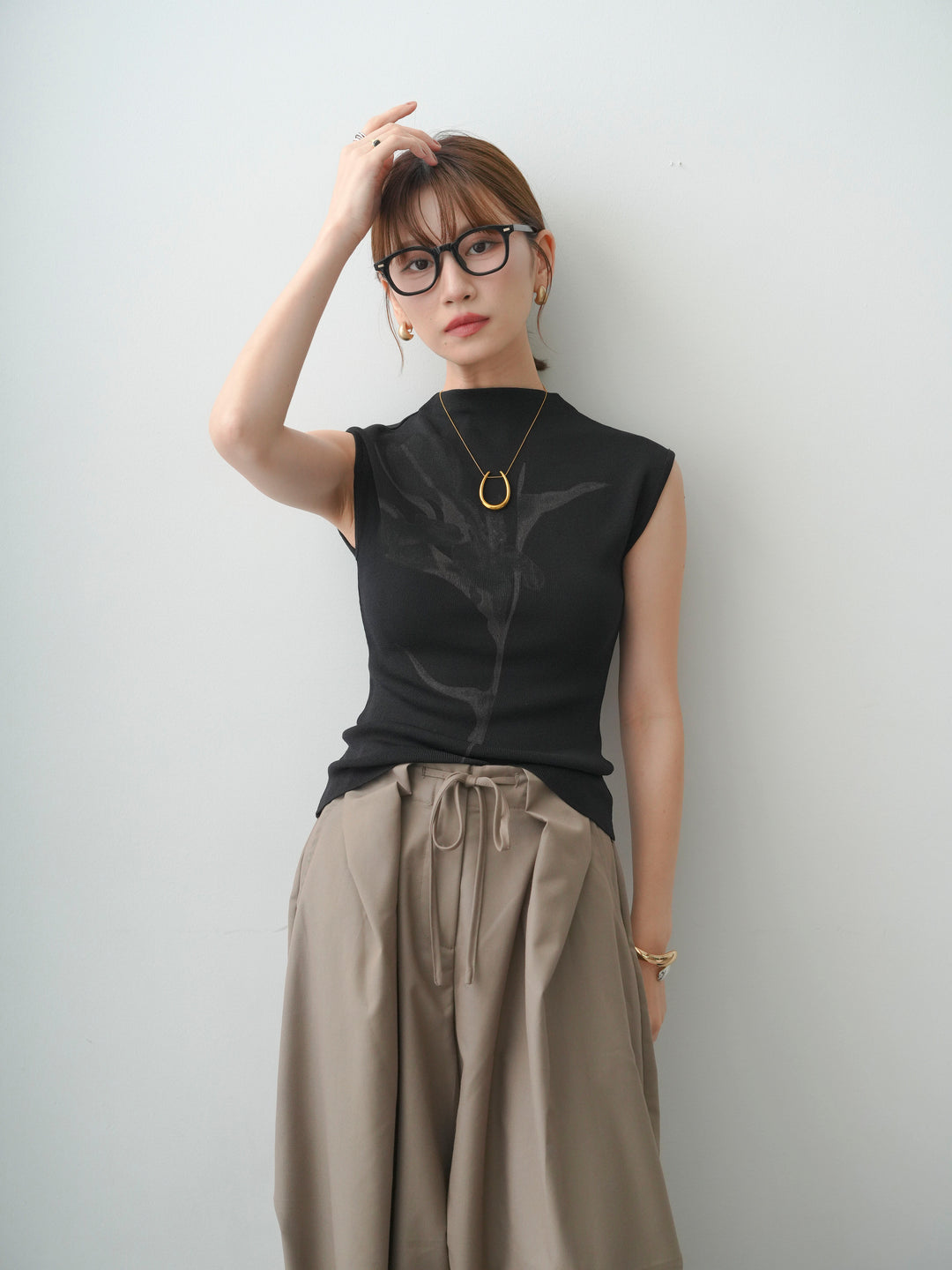 [予約]ビッグフラワーフレンチニットトップス/black